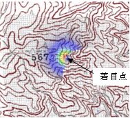 線量率寄与評価の例（着目点に対する線量率寄与をマップに表示）